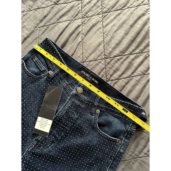 Veronica Beard Carson High Rise Ankle Flare Jeans Rhinestones Indigo Size 26 New - Picture 5 of 11